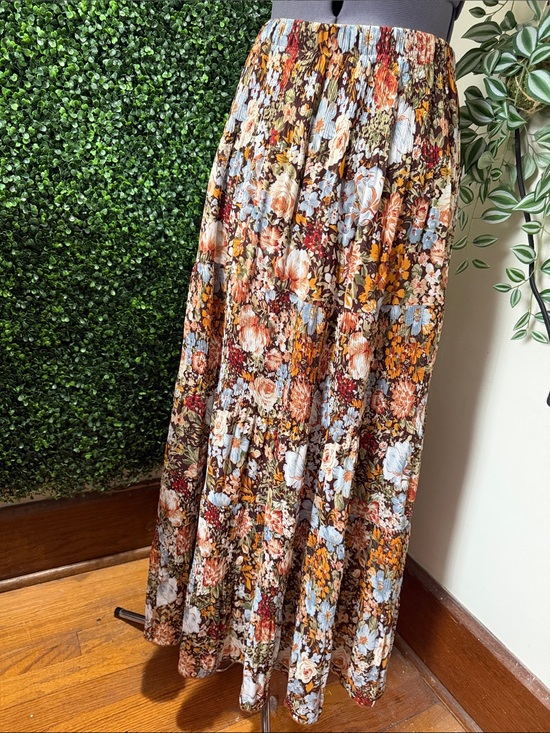 Nashalyly Dresses & Skirts - Bohemian Floral Tiered Maxi Skirt - Brown Multi